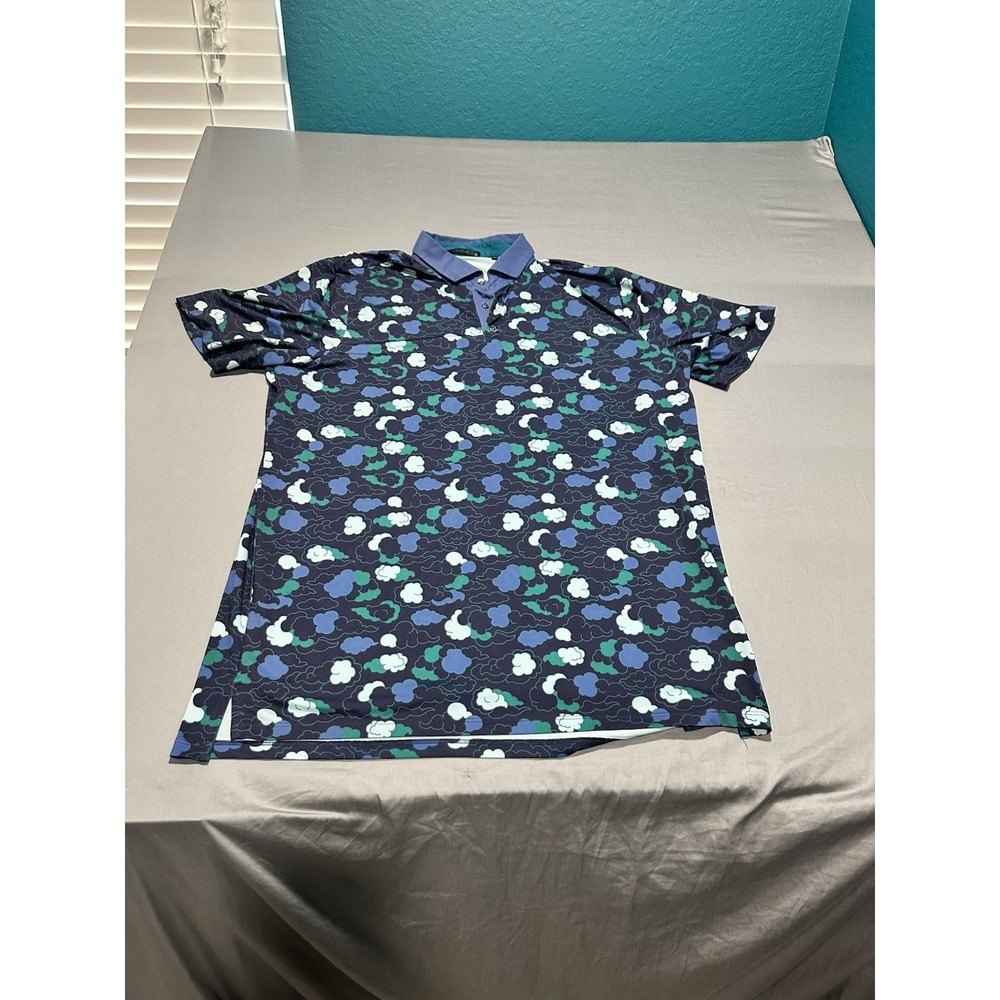 Greyson Shirt Blue Cloud Polo Golf Performance Casual‎ Preppy Logo Mens L